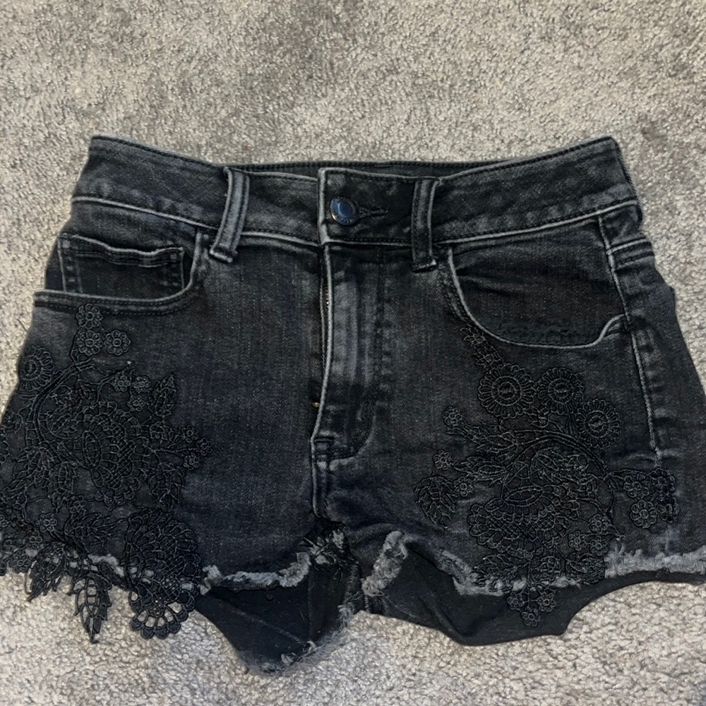American Eagle Black Short With Lace Design